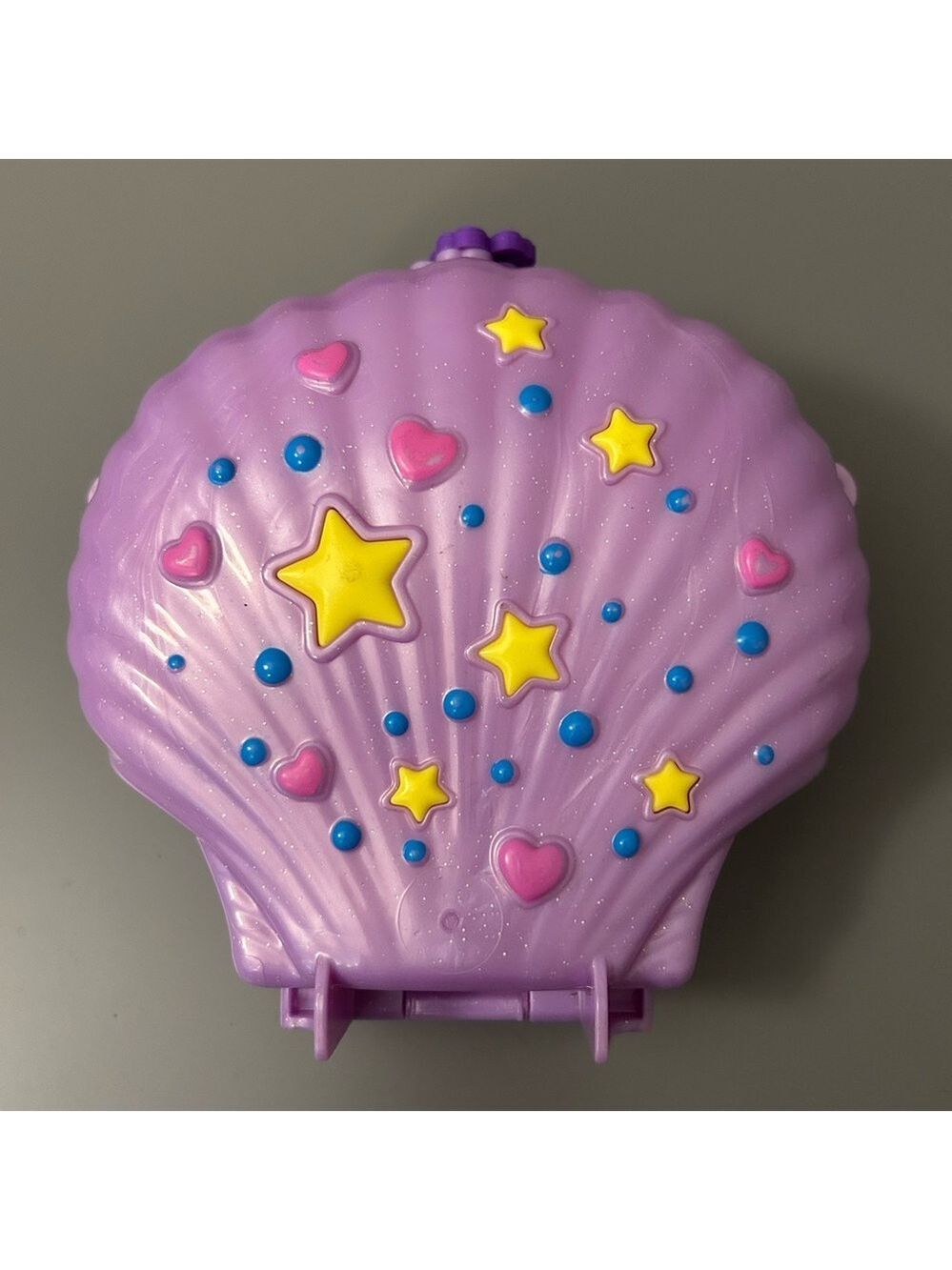 Polly Pocket Y2K Vintage Magical Purple Shell Toy Case with Stars and Hearts